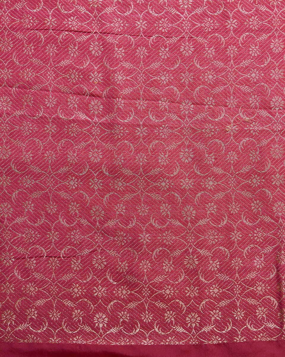 Rani_Pink_Banarasi_Handloom_Saree_with_Kadhwa_Floral_Border_and_Gold_and_Silver_Zari_Motifs_WeaverStory_05