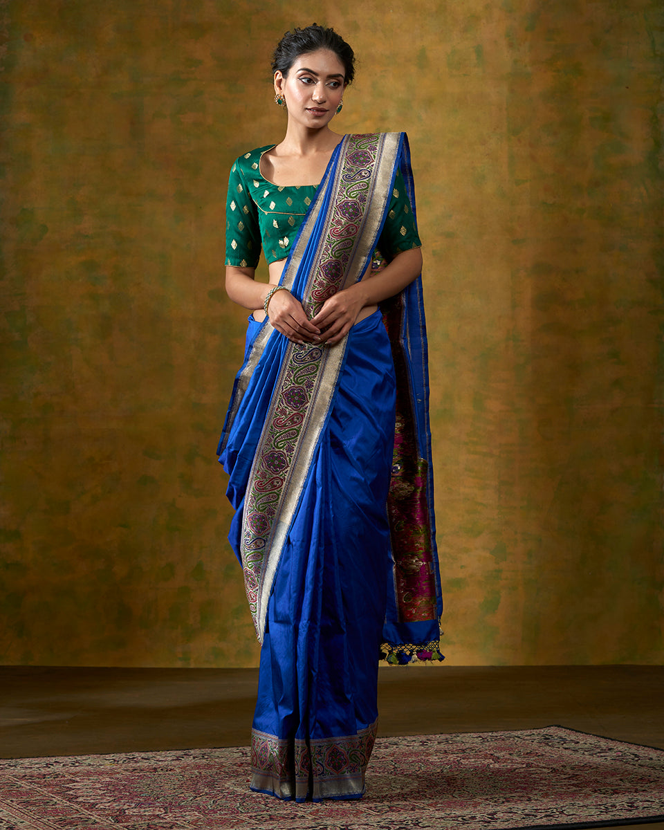 Blue_Handloom_Pure_Katan_Silk_Banarasi_Saree_with_Kadhwa_Meenakari_Jamawar_Border_WeaverStory_02