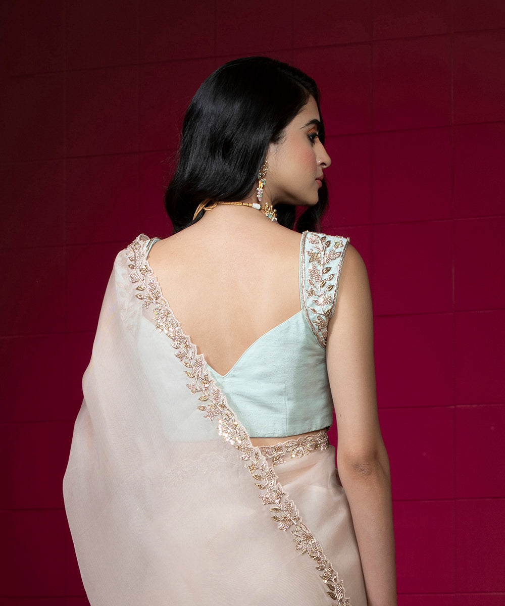 Ice Blue Hand Embroidered Raw Silk Blouse Blouses/ Crop Tops