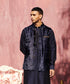 Handcrafted Dark Blue Velvet Stitched Nehru Jacket With Resham Hand Embroidery Men’s Wear