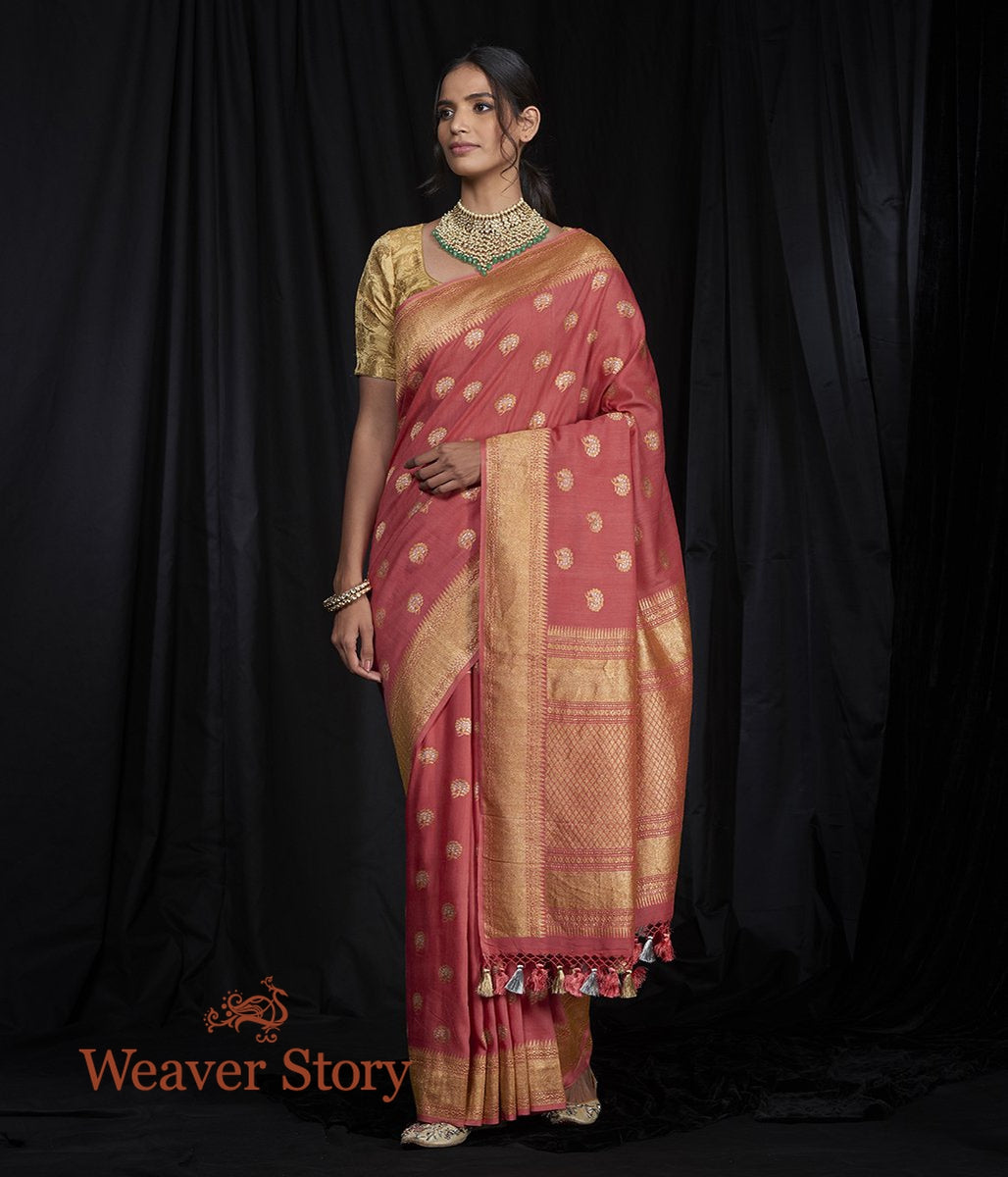 Handloom_Peach_Moonga_Silk_Saree_with_Kadhwa_Booti_WeaverStory_02