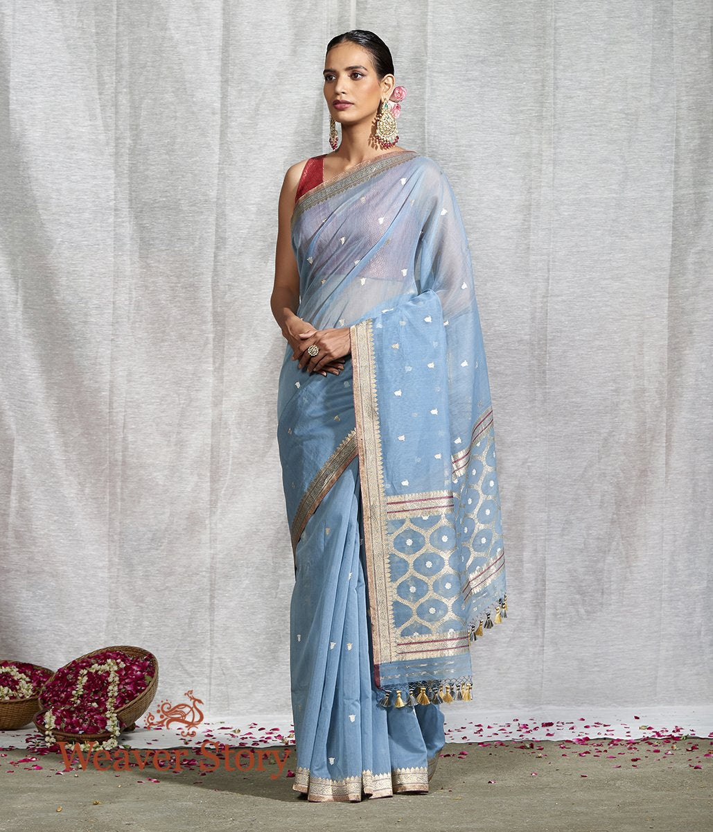 Handwoven_Blue_Kora_Cotton_Saree_with_Kadhwa_Booti_WeaverStory_02