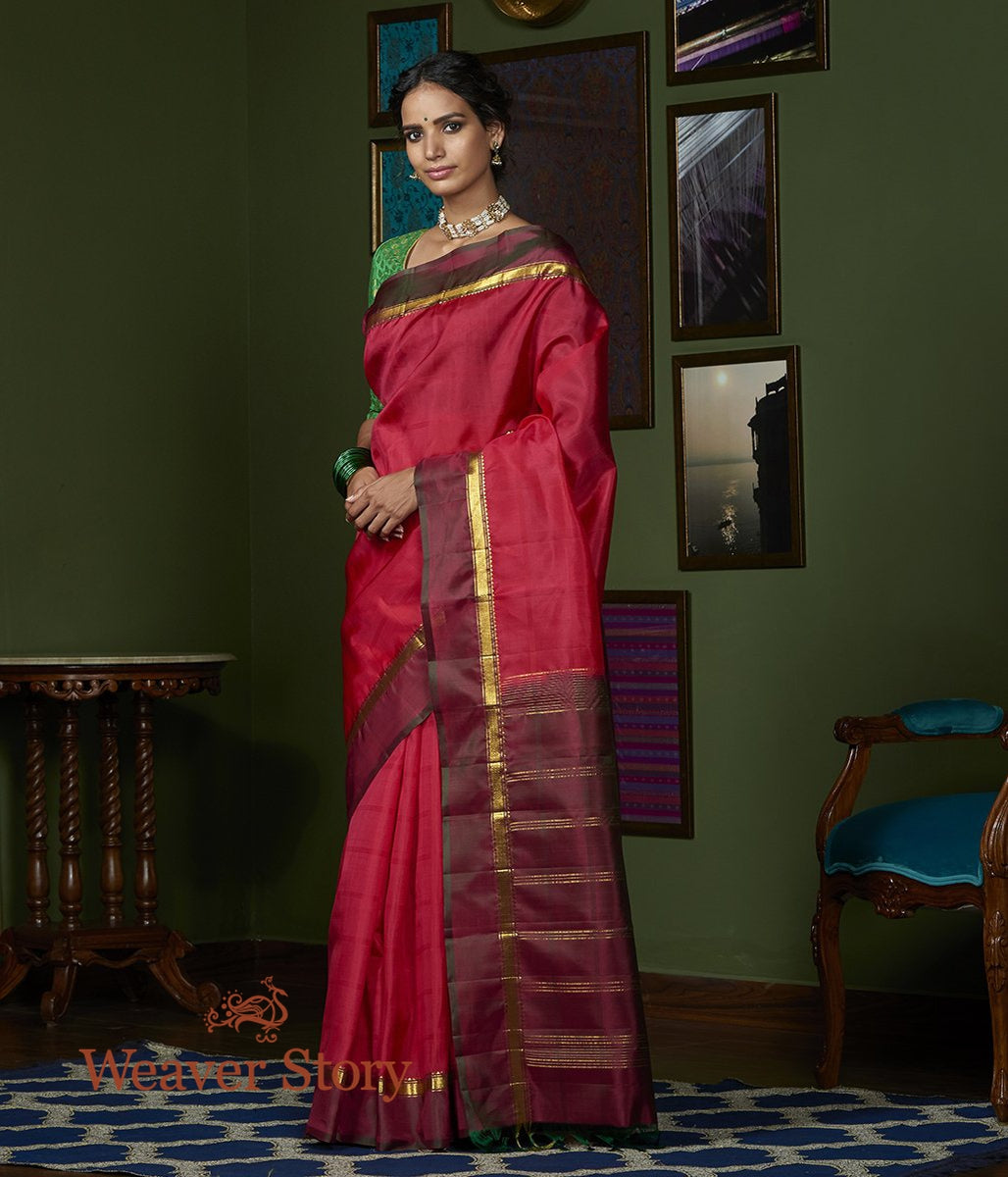 Handwoven_Cherry_Red_Kanjivarm_Silk_Saree_with_Wine_Border_WeaverStory_02