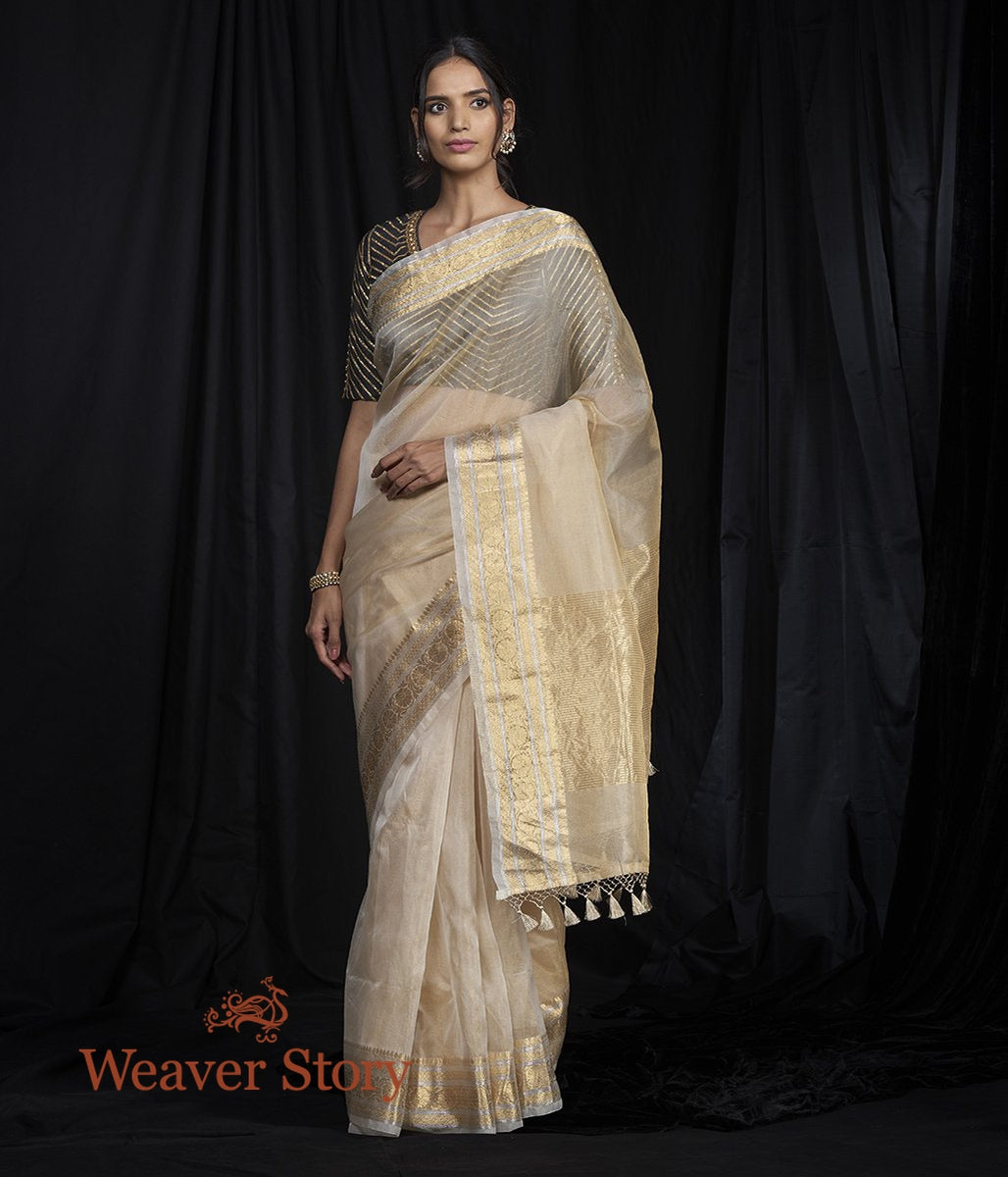 Handwoven_Plain_Gold_Organza_Tissue_Saree_WeaverStory_02