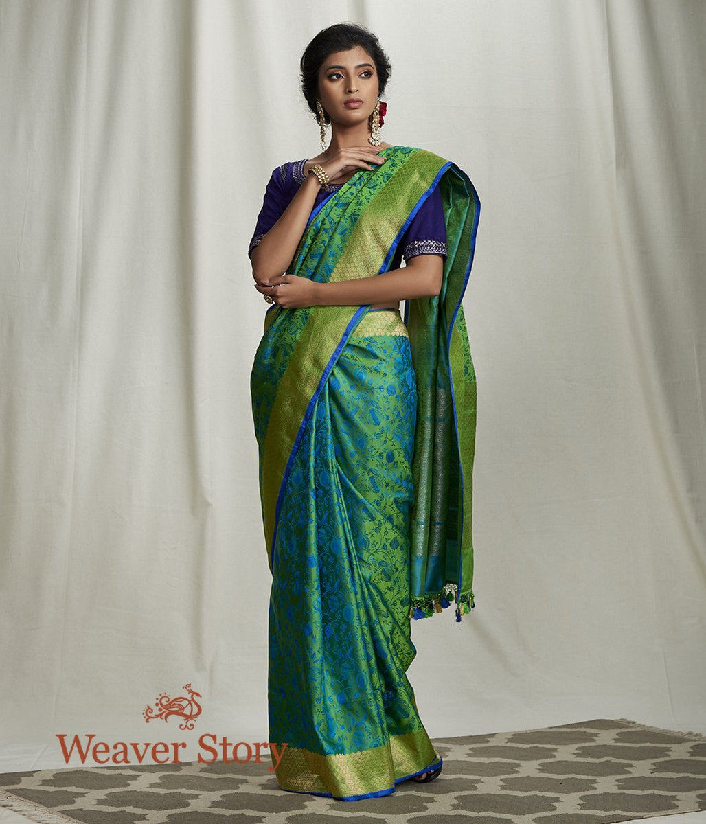 Handwoven_Green_and_Blue_Satin_Reshmi_Jamawar_Saree_WeaverStory_02