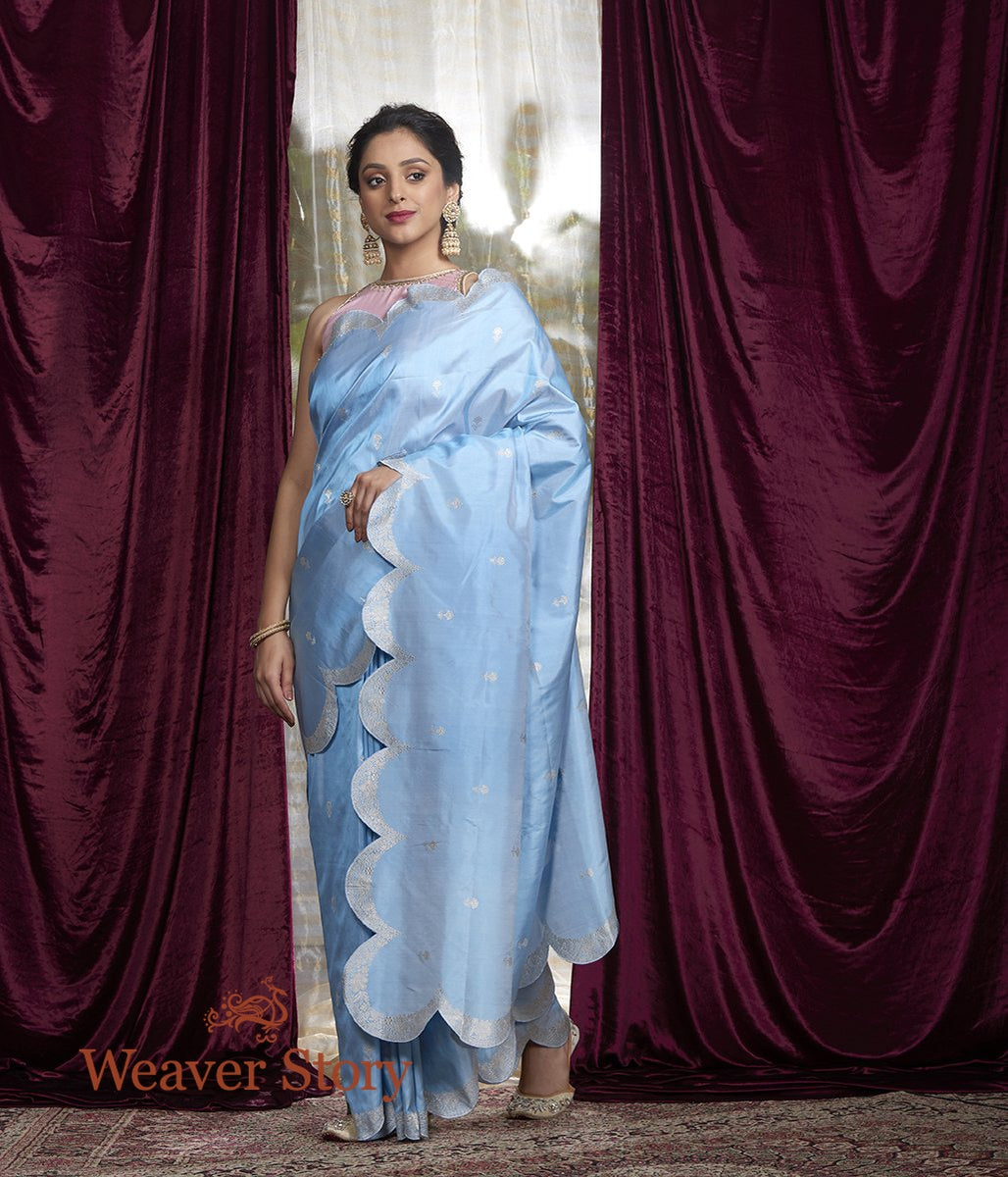Handwoven_Light_Blue_Silver_Zari_Saree_with_Scalloped_Borders_WeaverStory_02