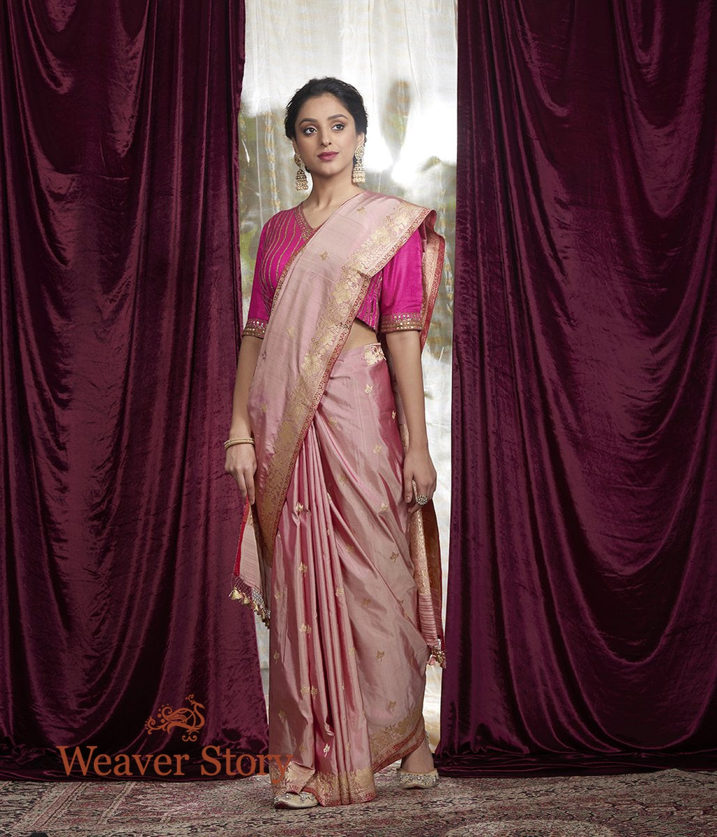 Handwoven_Rose_Pink_Kadhwa_Boota_Saree_with_Floral_Border_WeaverStory_02