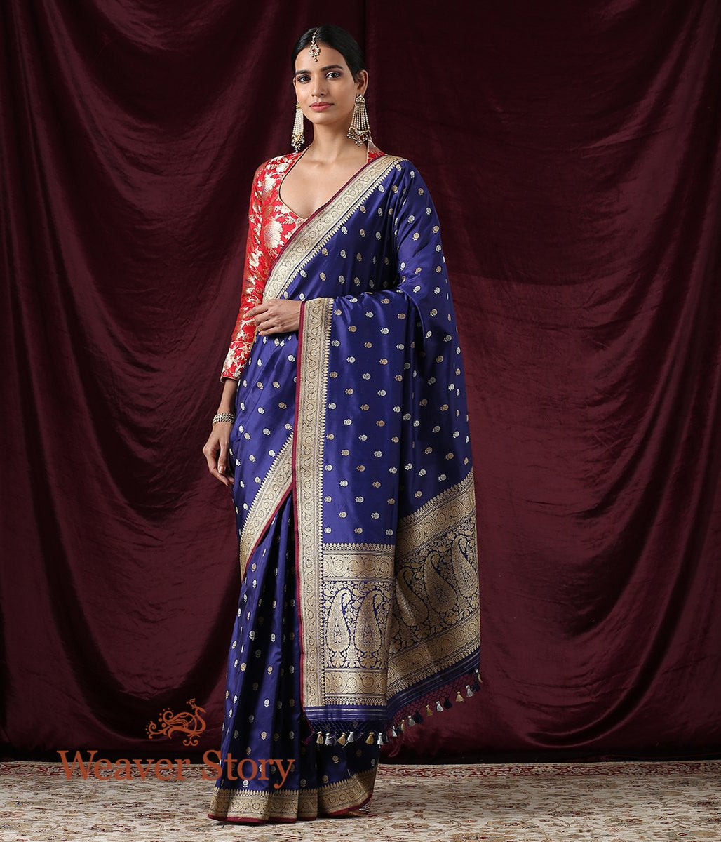 Handwoven_Blue_Kadhwa_Booti_Saree_with_Floral_Border_WeaverStory_02