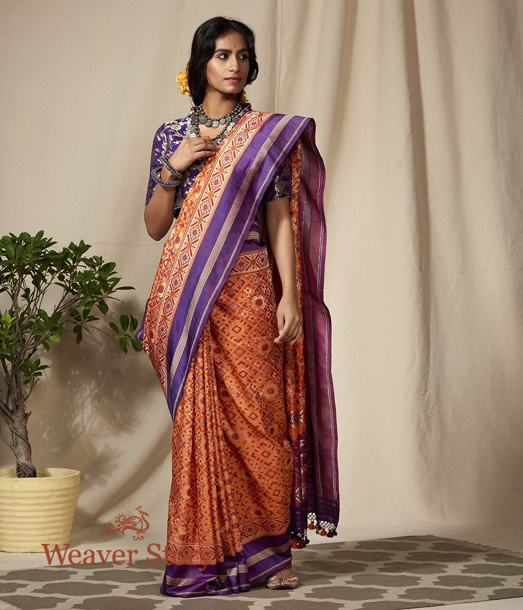 Handloom_Peach_Meenakari_Banarasi_Patola_with_Silk_Borders_WeaverStory_02