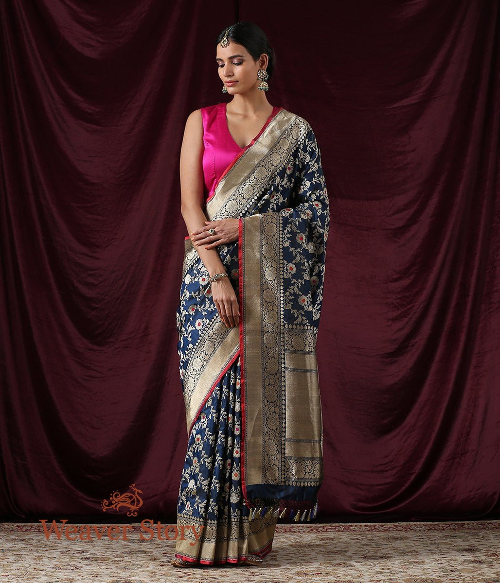 Handwoven_Blue_Kadhwa_Meenakari_Jangla_Saree_WeaverStory_02