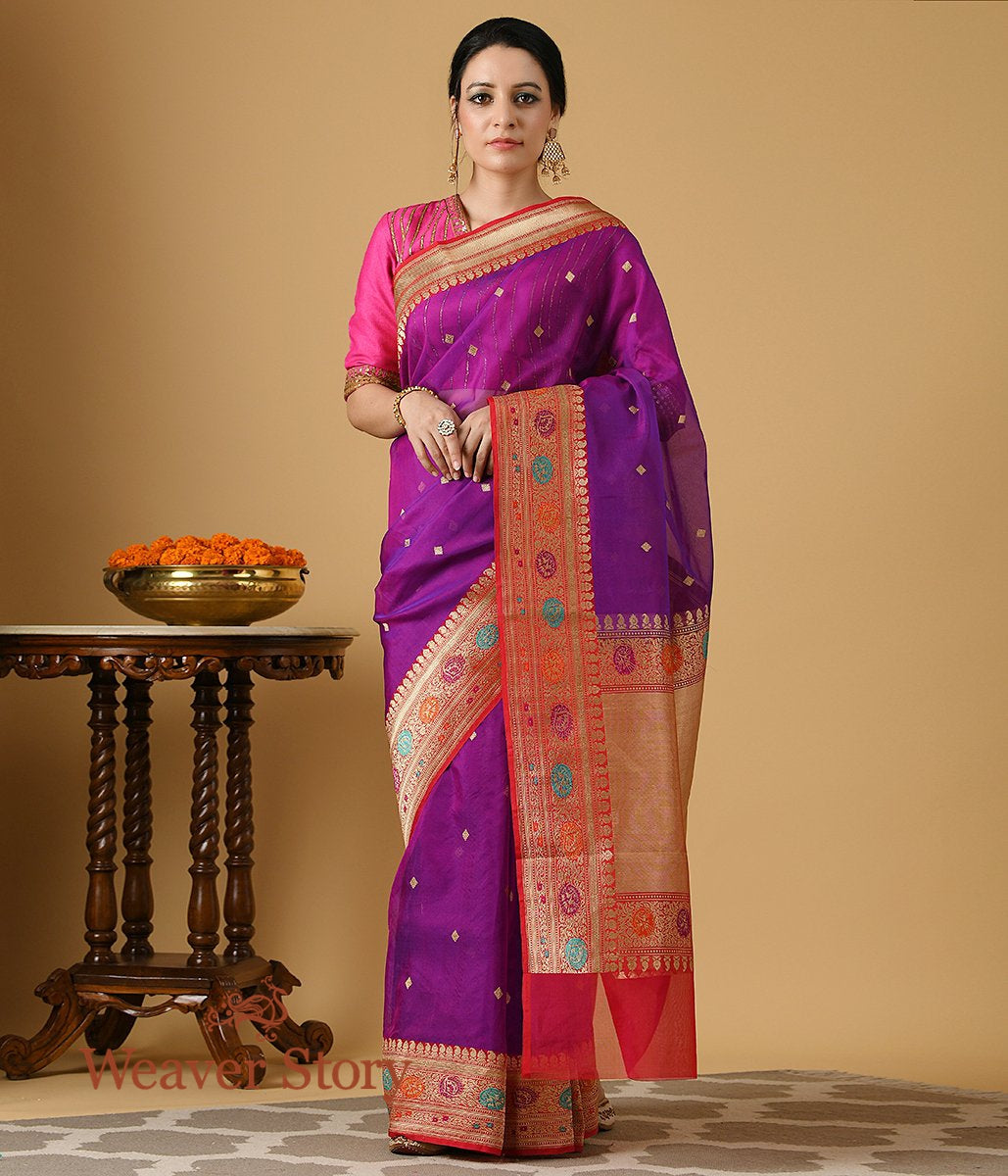 Handloom_Purple_and_Red_Meenakari_Border_Organza_Saree_WeaverStory_02