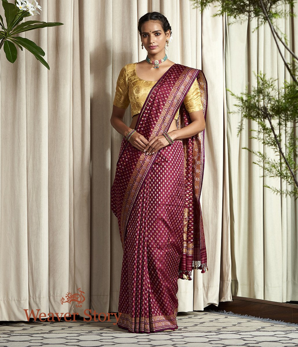 Handwoven_Wine_Neelamabari_Banarasi_Saree_with_Fine_Zari_WeaverStory_02