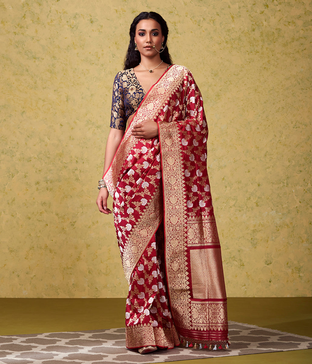 Handloom_Maroon_Kadhwa_Jangla_with_Sona_Rupa_Zari_WeaverStory_02