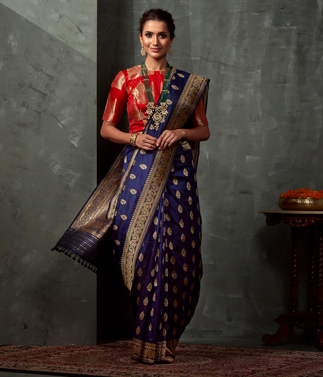 Handwoven_Blue_Kadhwa_Booti_Saree_WeaverStory_02