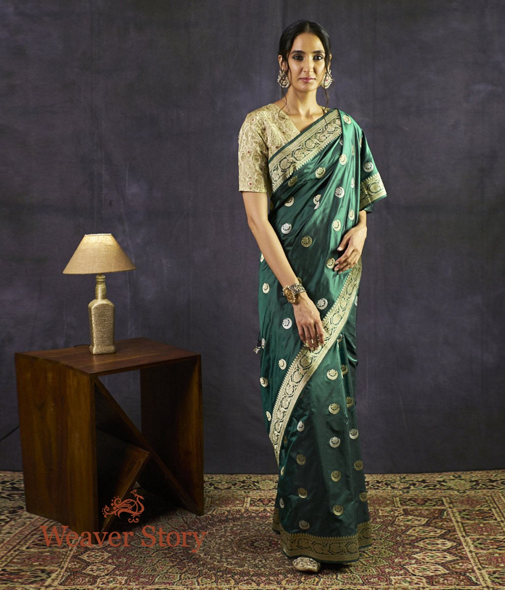 Handloom_Green_Chand_Boota_Saree_with_Lion_Konia_WeaverStory_02