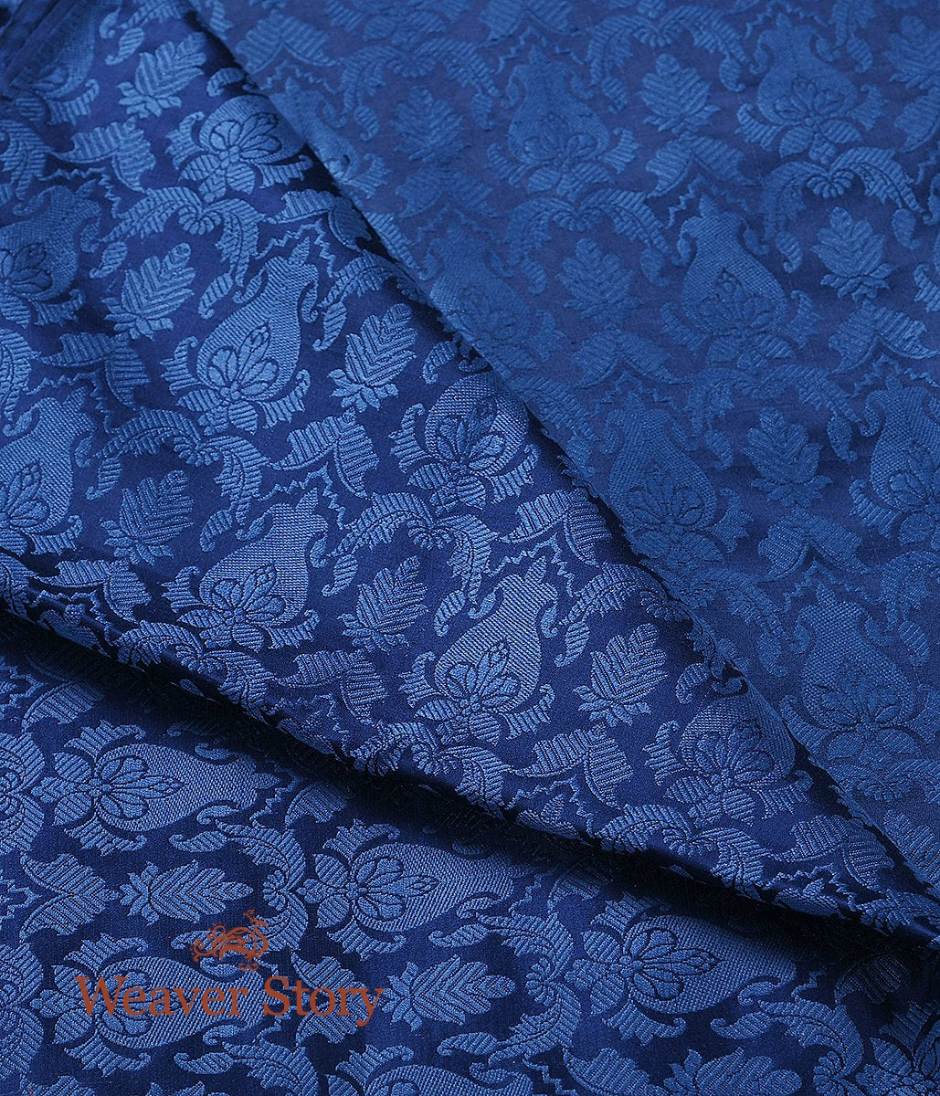 Handloom_Blue_Pure_Satin_Kimkhab_Fabric_WeaverStory_02