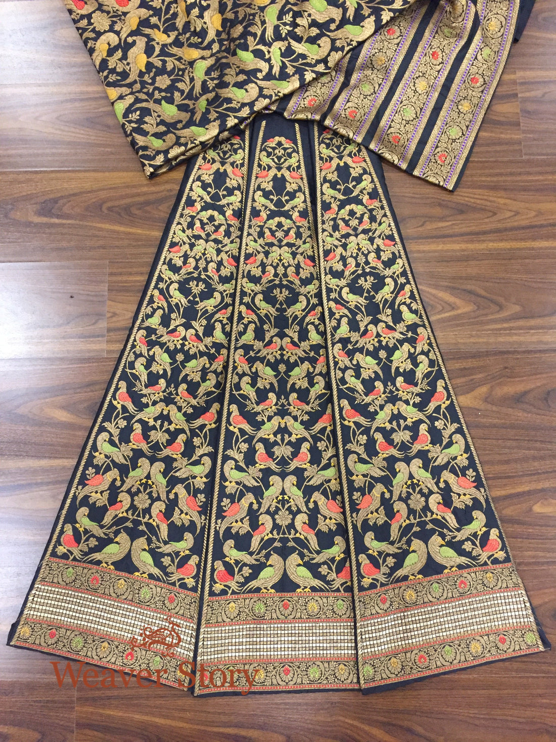 Handloom_Black_Kadhwa_Banarasi_Lehenga_with_Birds_WeaverStory_02