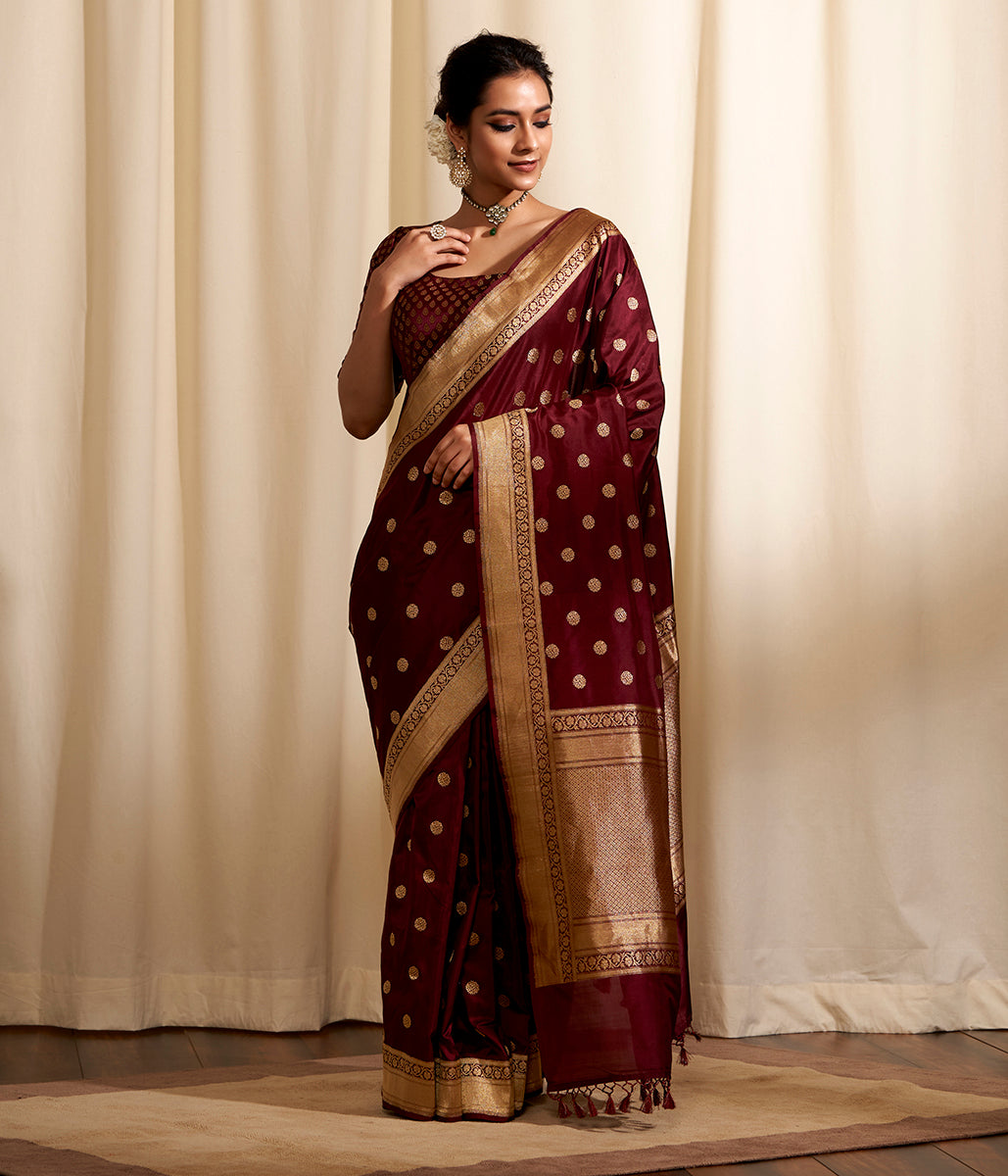 Handwoven_asharfi_boota_banarasi_saree_in_wine_WeaverStory_02