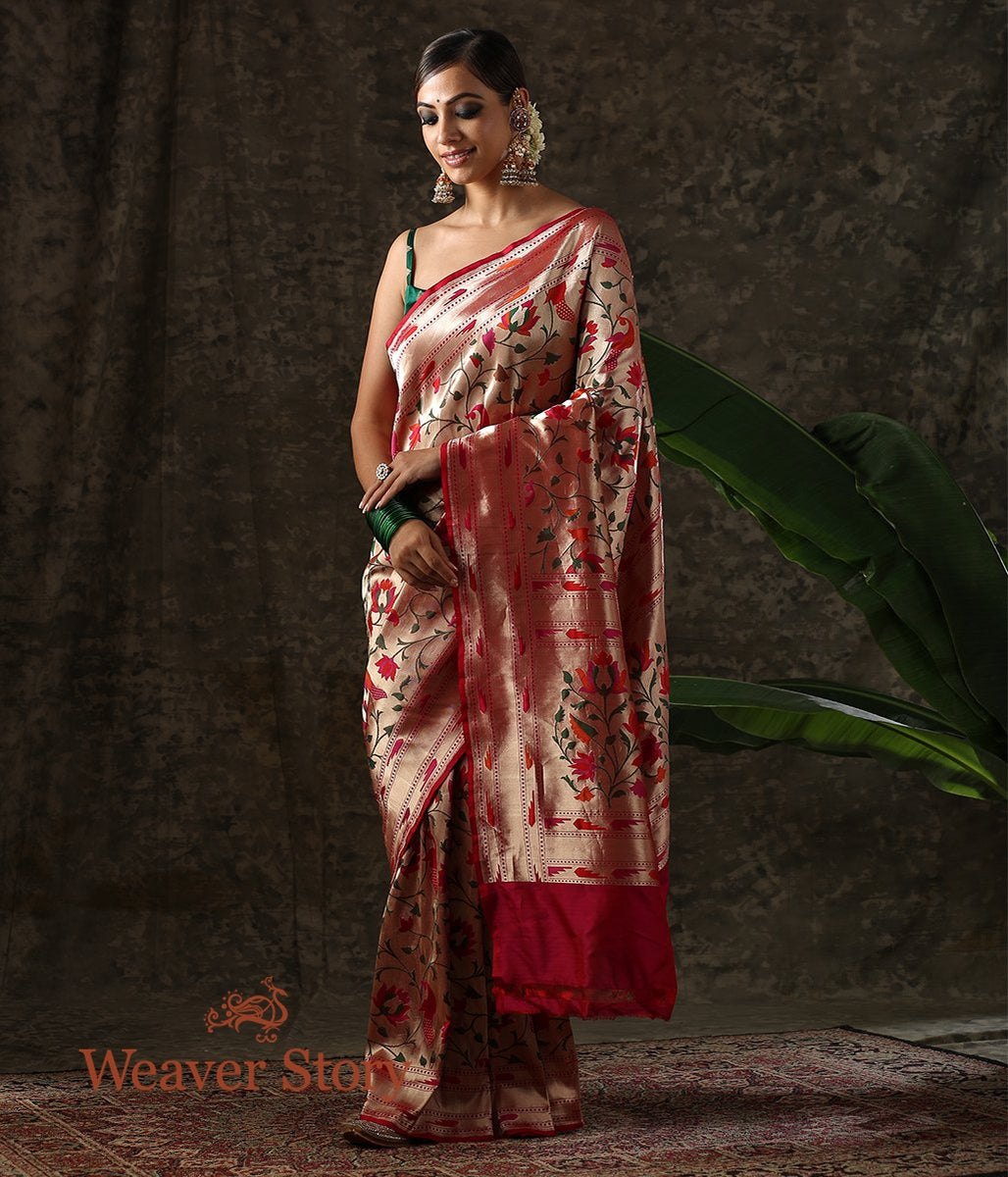 Handwoven_Red_Banarasi_Paithani_Saree_with_Meenakari_WeaverStory_02