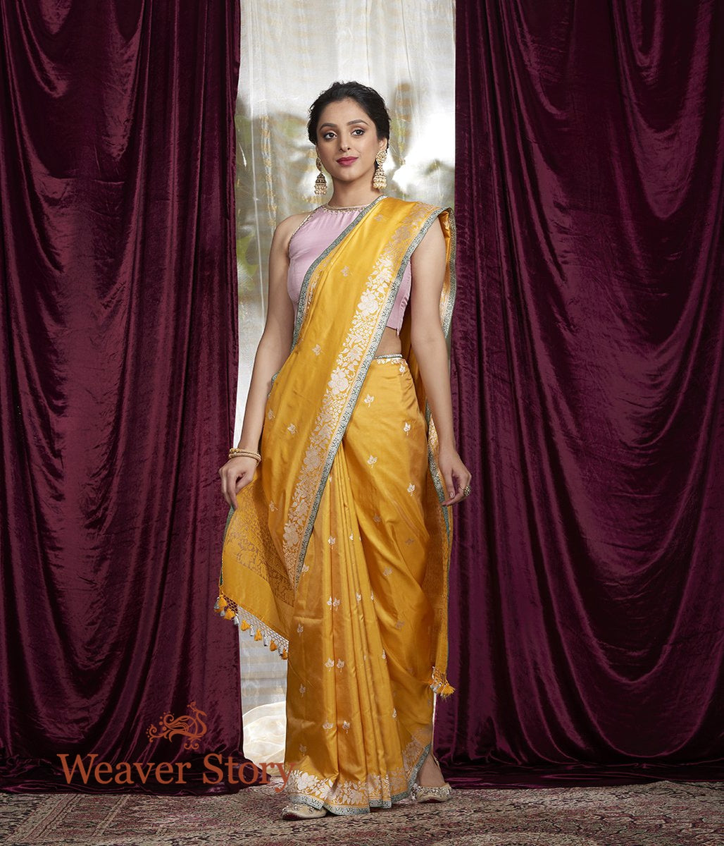 Handwoven_Yellow_Kadhwa_Boota_Saree_with_Floral_Border_WeaverStory_02