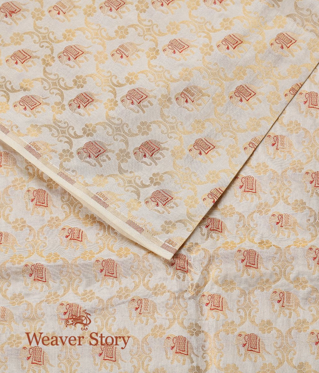 Handloom_Offwhite_Banarasi_Silk_Fabric_with_Small_Elephant_Motifs_WeaverStory_02
