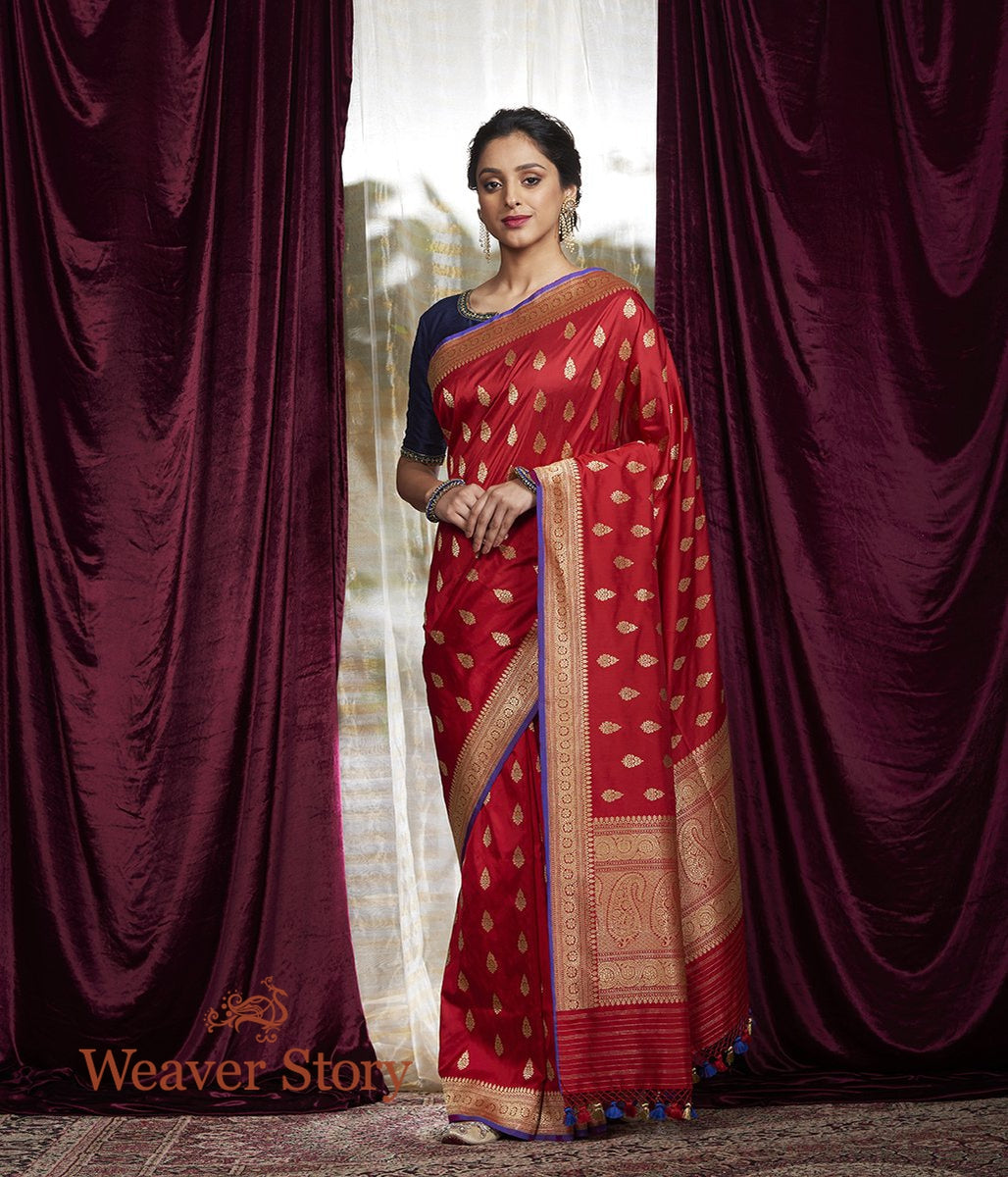 Handwoven_Red_Kadhwa_Booti_Saree_with_Meena_WeaverStory_02