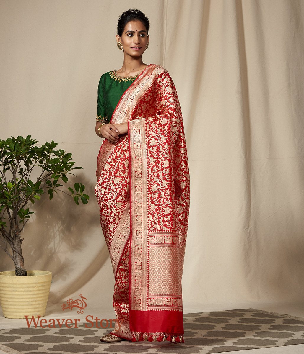 Handwoven_Red_Kadhwa_Shikargah_Saree_with_Annapakshi_and_Chakram_WeaverStory_02