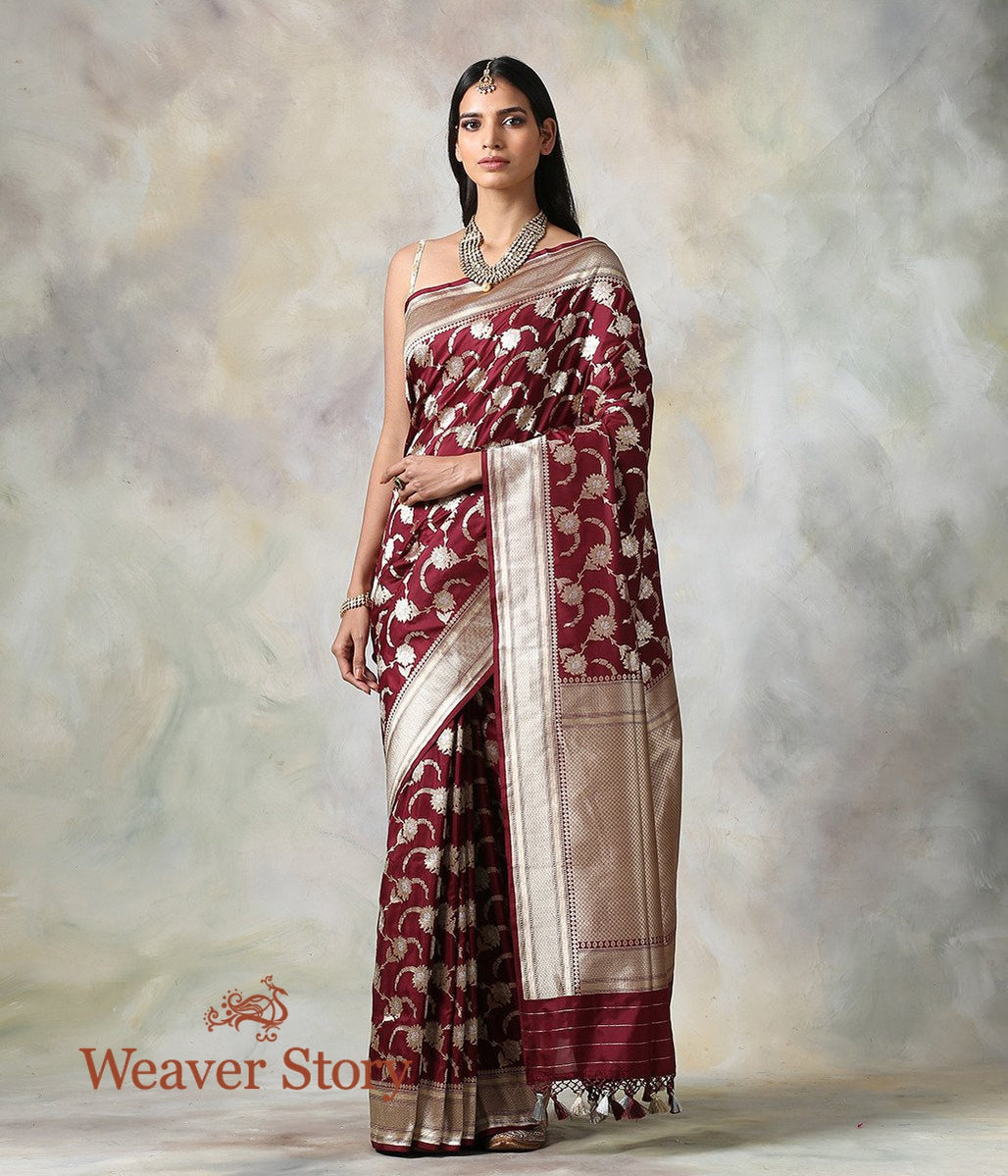 Handwoven_Wine_Cutwork_Jangla_Saree_with_a_Brocade_Blouse_WeaverStory_02