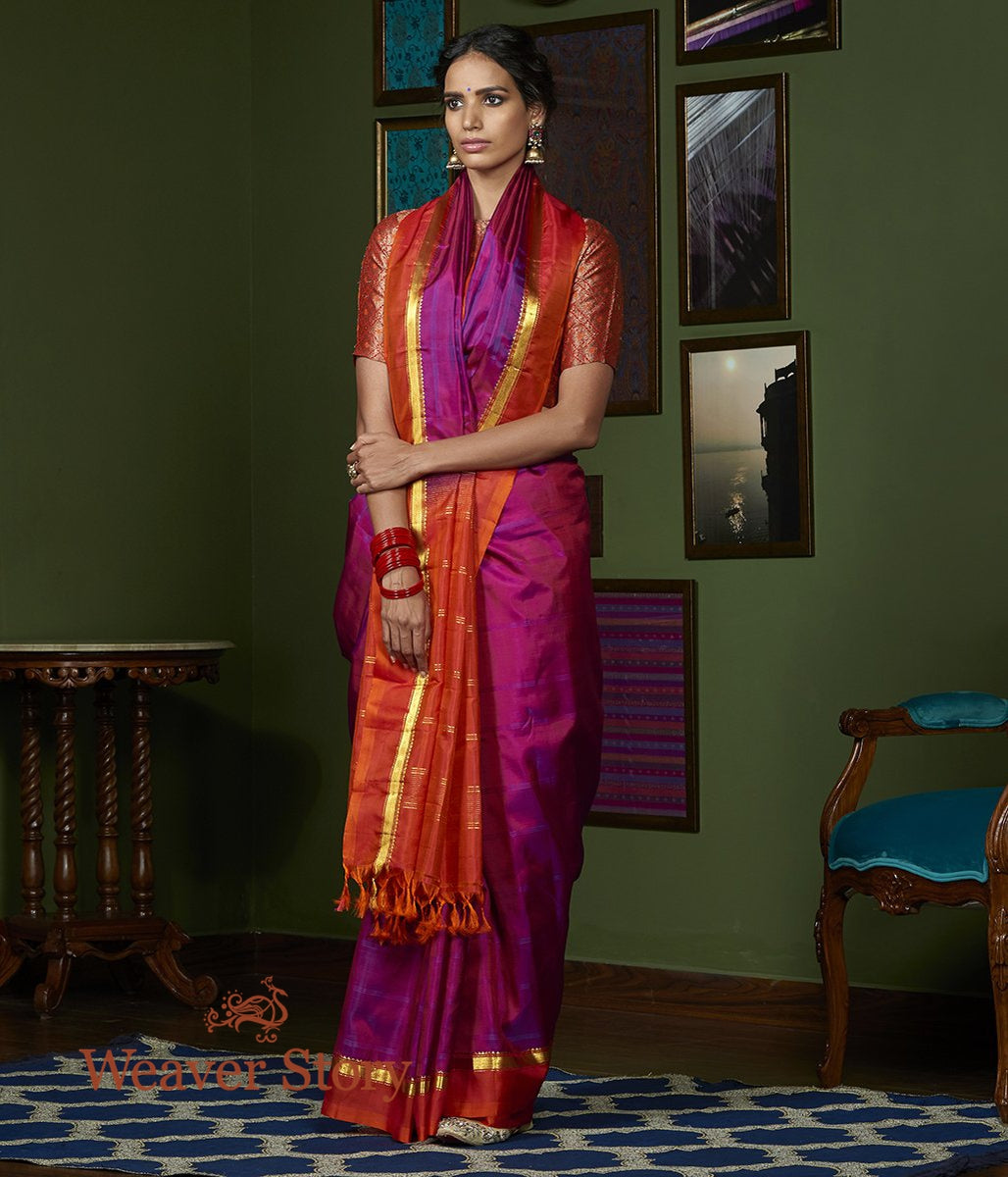 Handwoven_Purple_Kanjvaram_Silk_Saree_with_Red_Border_WeaverStory_02