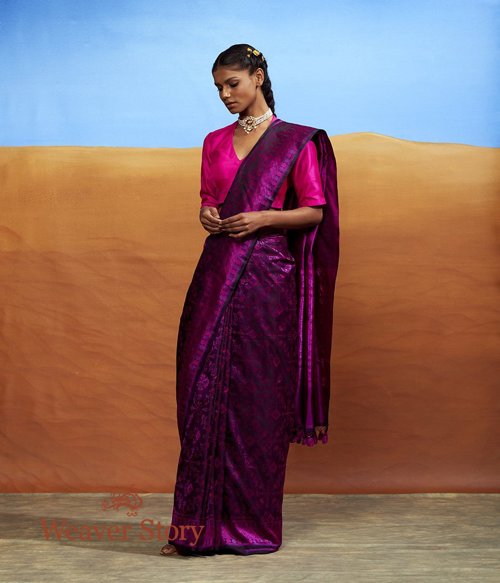 Handwoven_Purple_and_Pink_Tanchoi_Banarasi_with_Geometrical_Pattern_WeaverStory_02