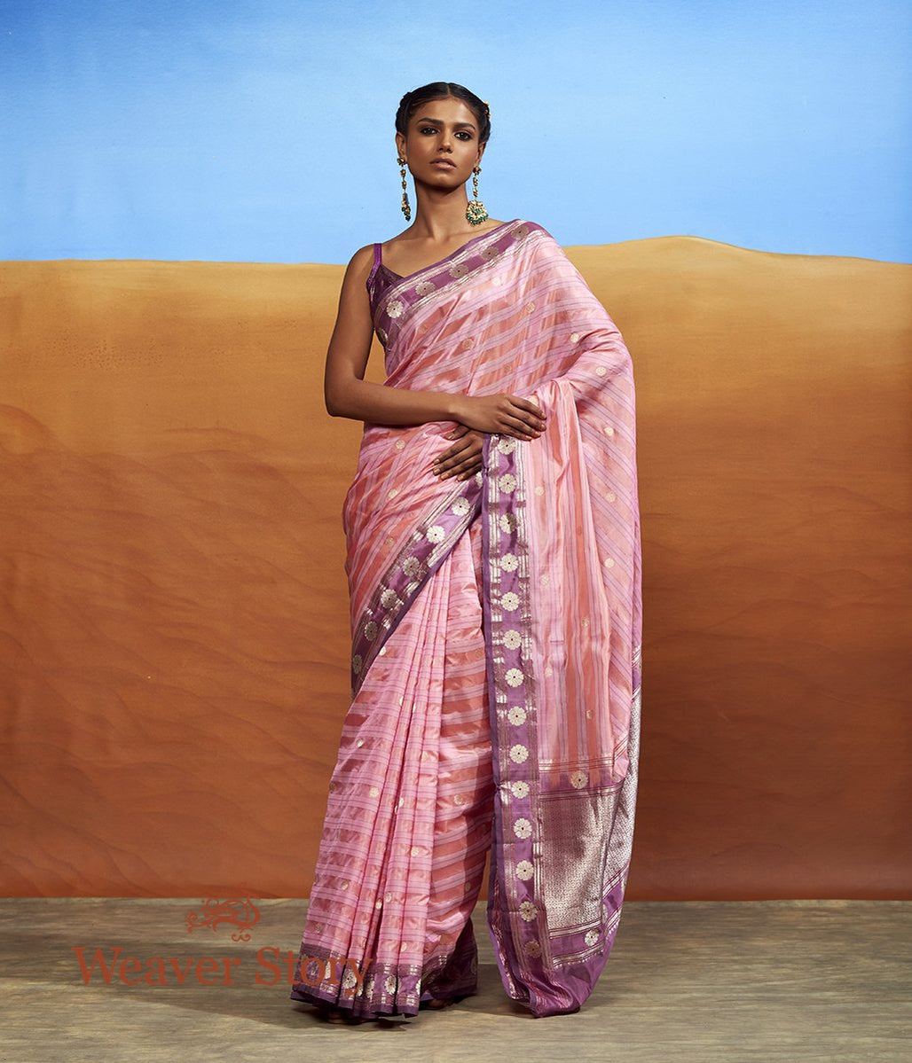 Handwoven_Pink_Katan_Silk_Saree_with_Stripes_WeaverStory_02