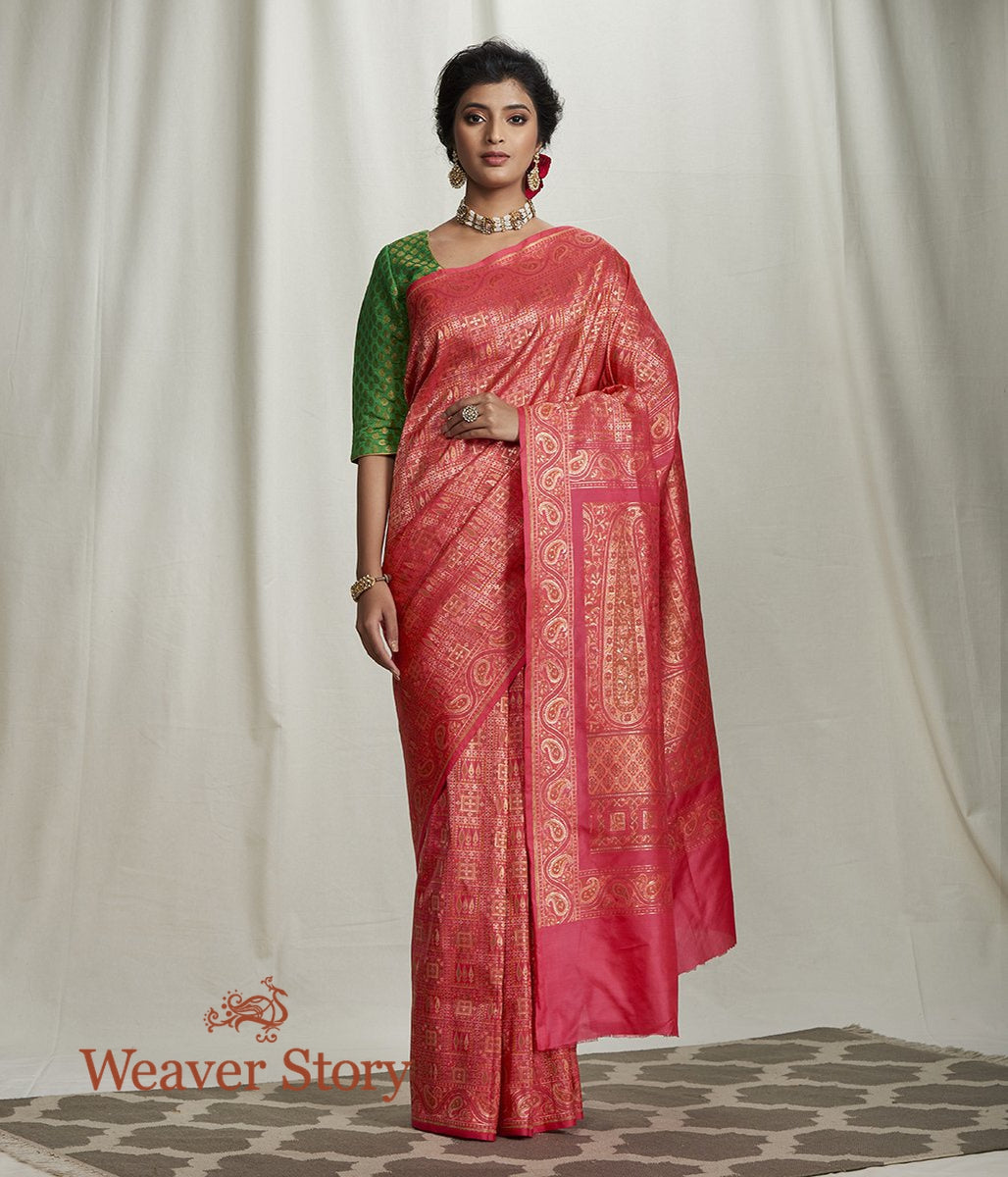 Handwoven_Gharchola_Saree_Orange_and_Pink_Dual_Tone_WeaverStory_02