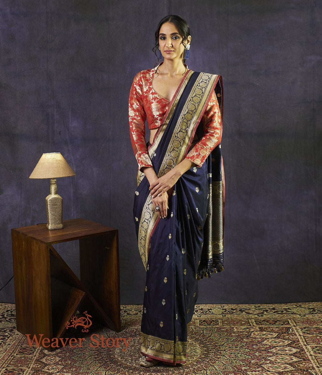 Handwoven_Blue_Kadhwa_Booti_Saree_WeaverStory_02