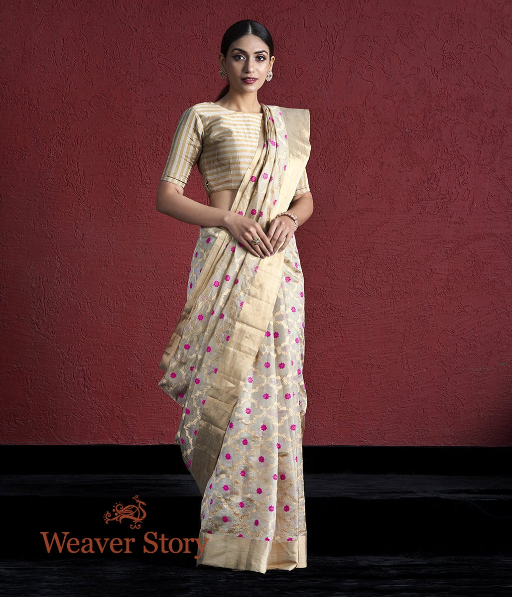 Handwoven_Gold_Silk_Tissue_Chanderi_Saree_with_Meenakari_WeaverStory_02