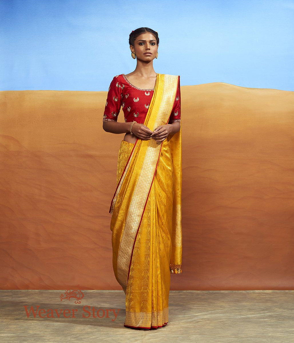 Handwoven_Yellow_Tanchoi_Banarasi_Saree_with_Bird_Motifs_WeaverStory_02