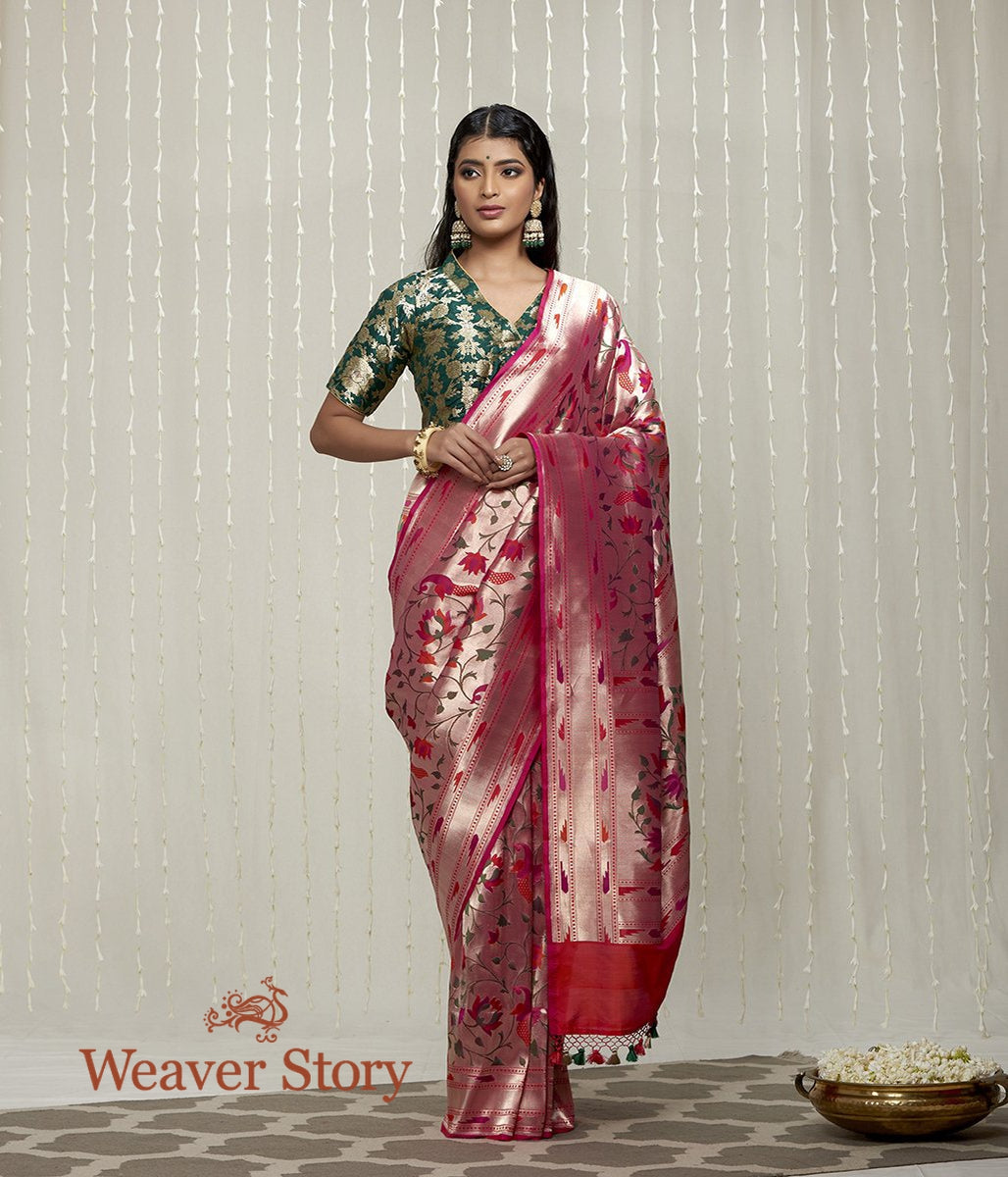 Handloom_Pink_Banaarasi_Saree_with_Zari_Base_and_Meenakari_WeaverStory_02