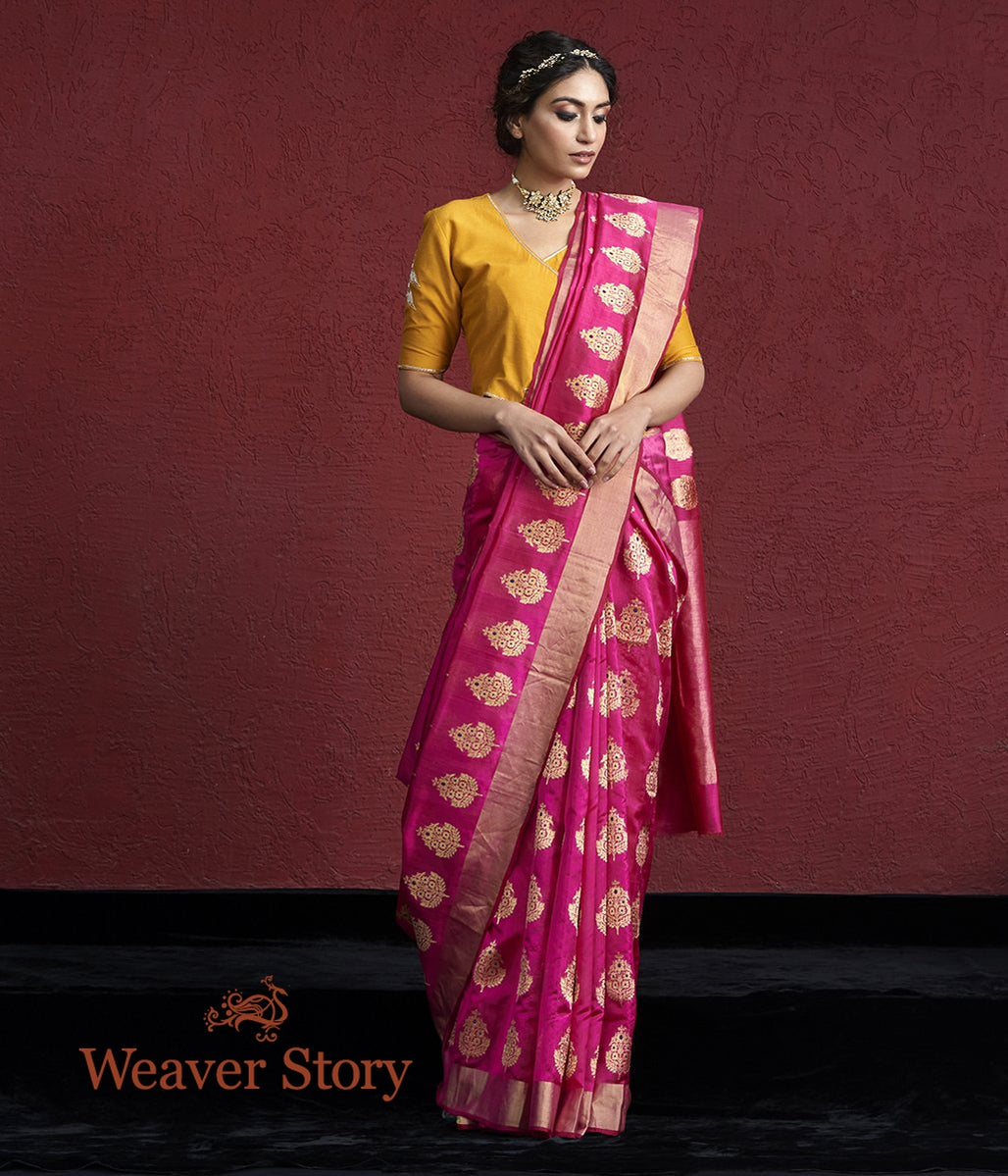 Handloom_Pink_Silk_Chanderi_Saree_with_Farheen_Boota_WeaverStory_02