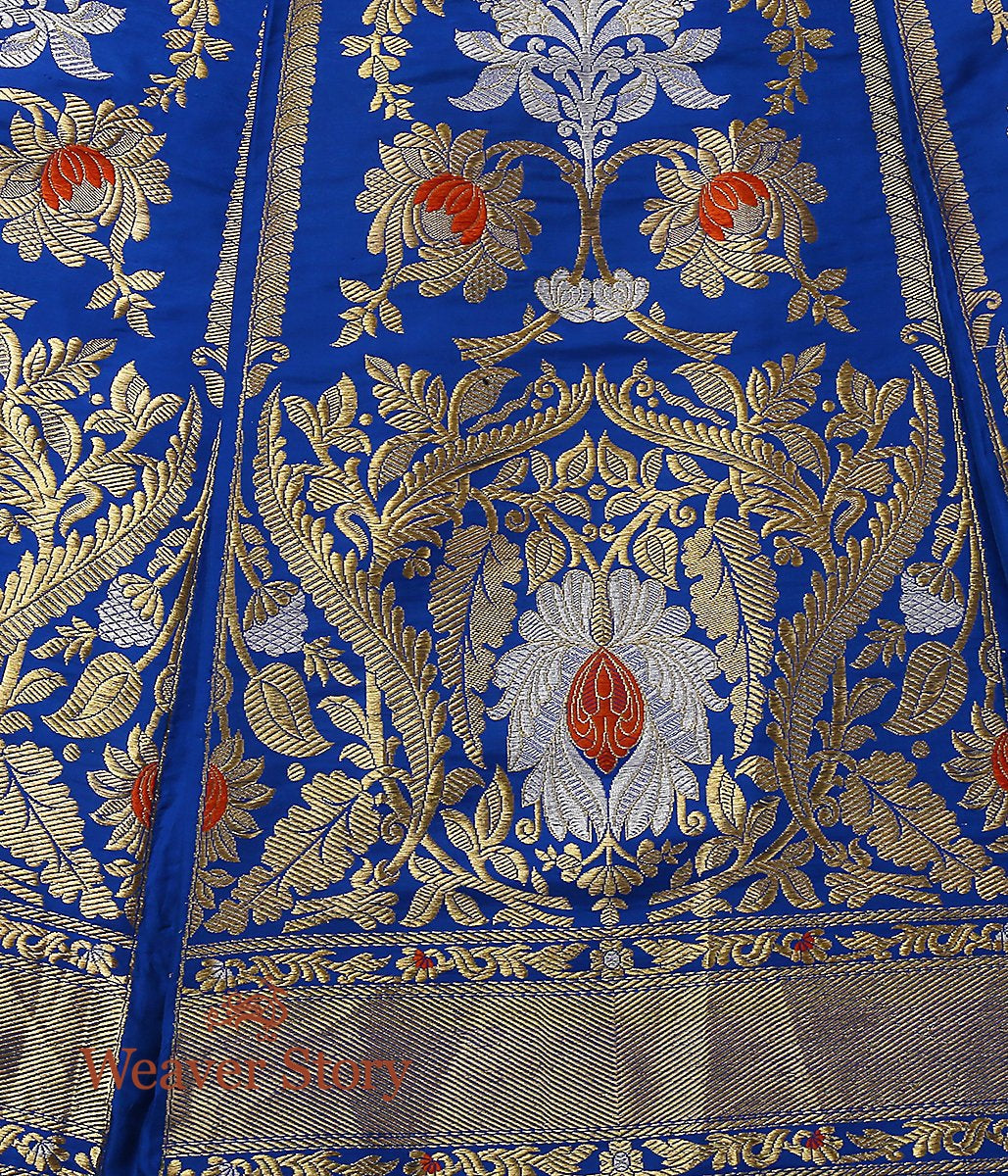 Royal_Blue_Handloom_Kadhwa_Banarasi_Lehenga_with_Meenakari_and_Yellow_Blouse_WeaverStory_02