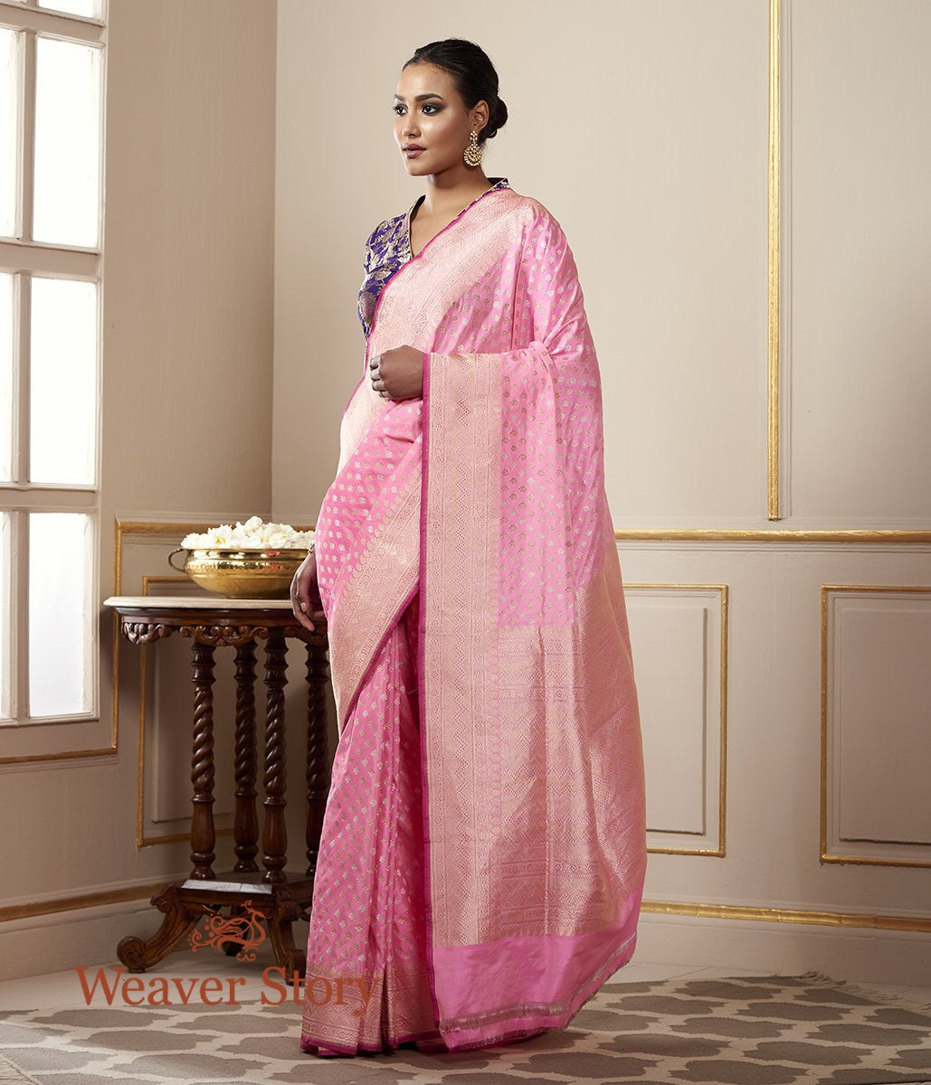 Handloom_Pink_Banarasi_Jangla_with_all_over_Booti_Woven_in_Silver_Zari_WeaverStory_02