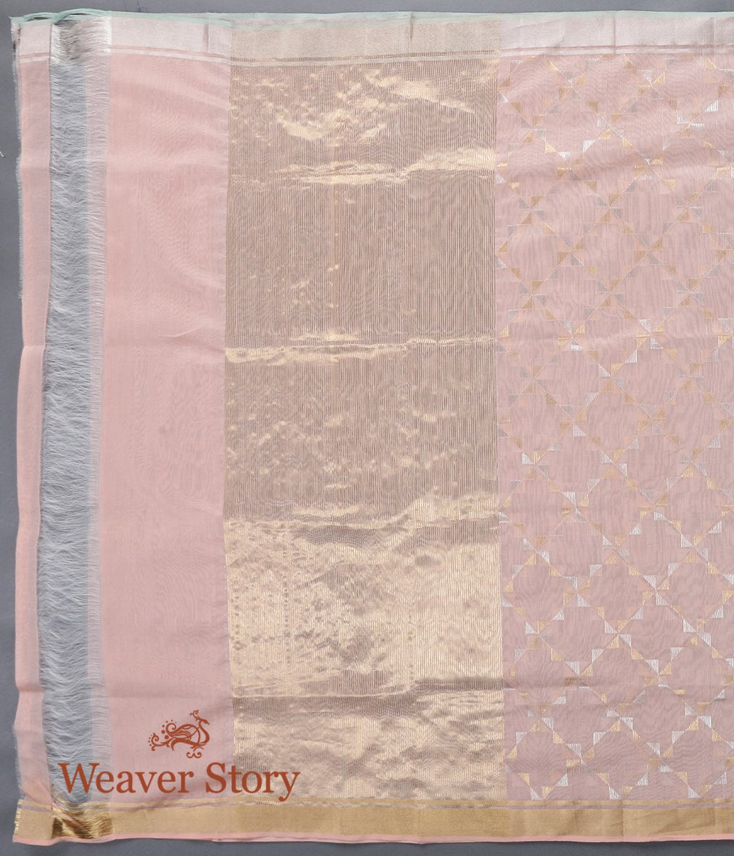 Handloom_Peach_Cotton_Silk_Chanderi_Dupatta_with_Gold_and_Silver_Zari_Jaal_WeaverStory_02