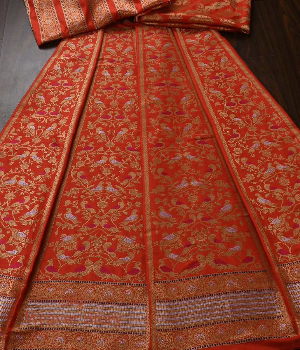 Handloom_Orange_Meenakari_Silk_Banarasi_Lehenga_with_Birds_WeaverStory_02