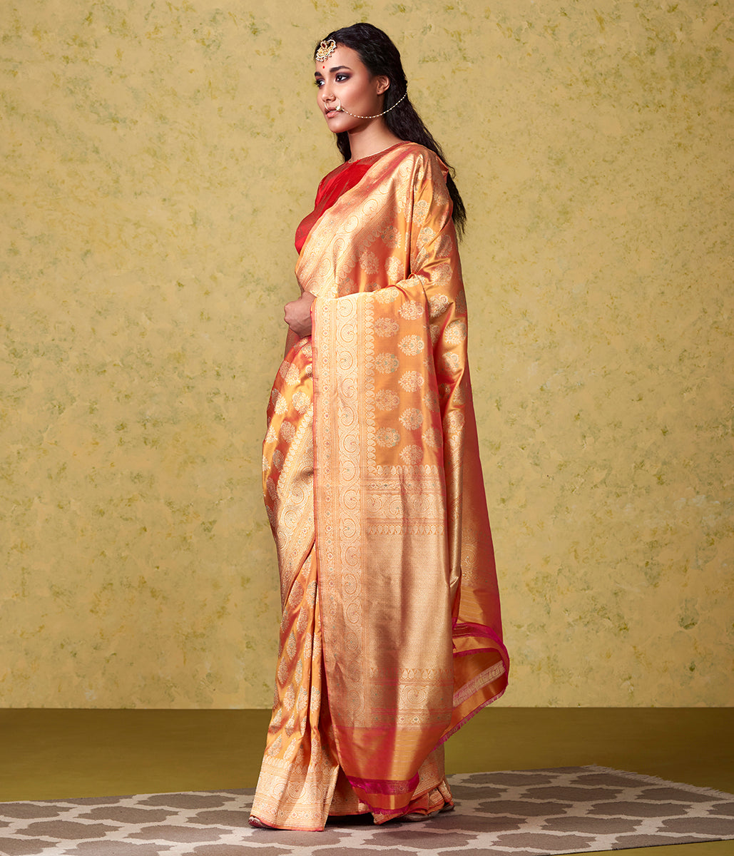 Handloom_Pink_Yellow_Dual_Tone_Floral_Meenakari_Saree_with_Beldaar_Border_WeaverStory_02