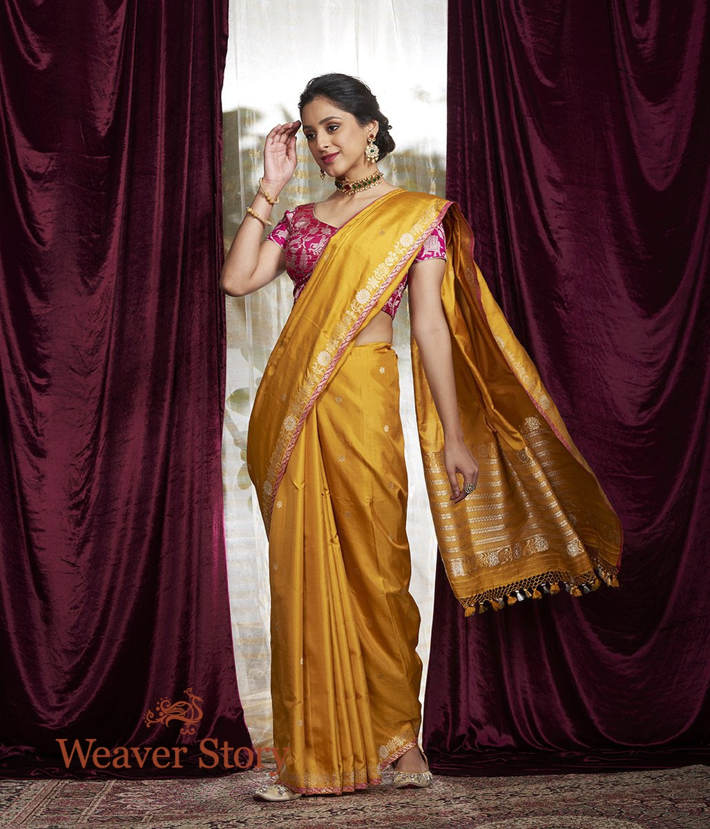 Handwoven_Mustard_Kadhwa_Boota_Saree_with_Small_Border_WeaverStory_02