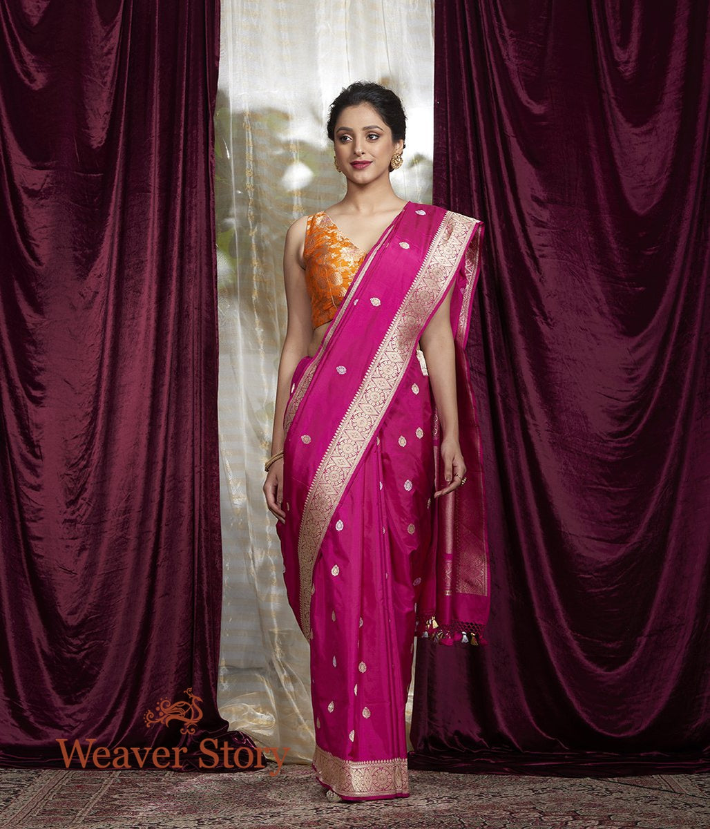 Handloom_Pink_Kadhwa_Booti_Saree_with_Gold_and_Silver_Zari_WeaverStory_02