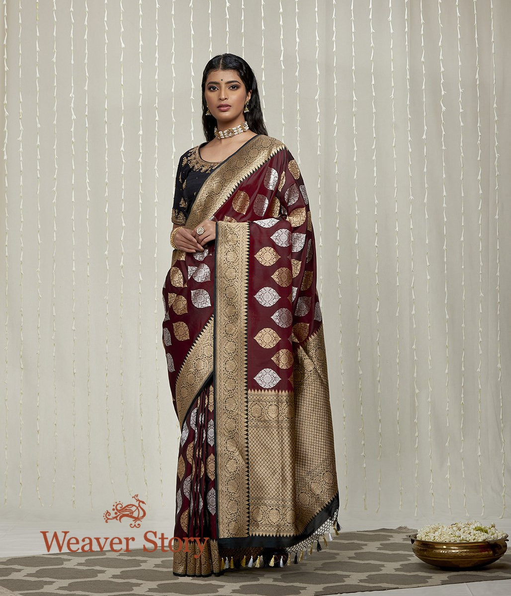 Handloom_Maroon_Sona_Rupa_Kadhwa_Boota_Saree_with_Black_Border_WeaverStory_02