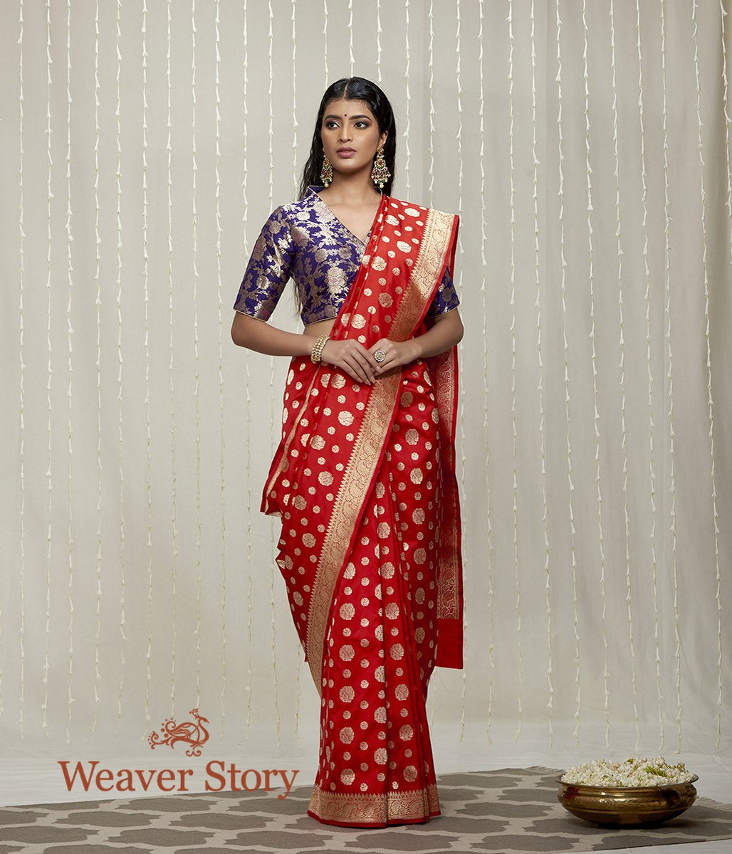 Handloom_Red_Sona_Rupa_Kadhwa_Boota_Saree_with_Small_Kairi_Border_and_Konia_WeaverStory_02