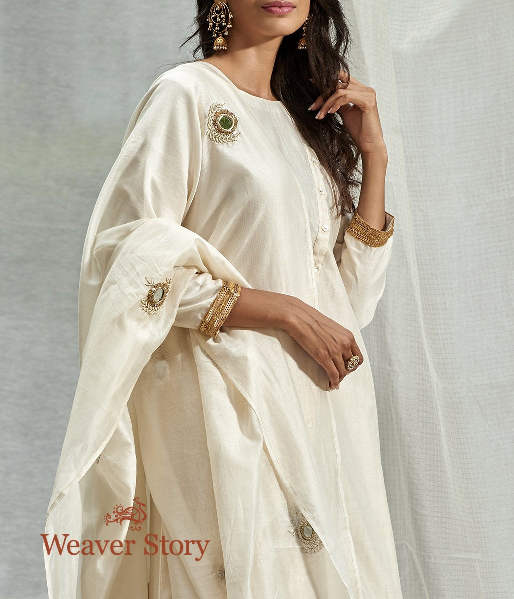 Handwoven_Off_White_Chanderi_Skirt_Set_with_Mirror_Work_Dupatta_WeaverStory_02