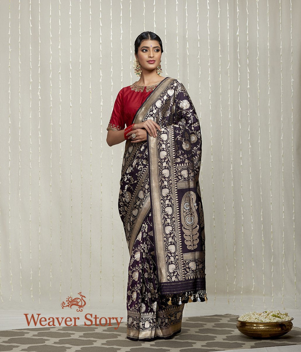 Handloom_Dark_Purple_Banarasi_Jangla_Saree_with_Floral_Jaal_WeaverStory_02