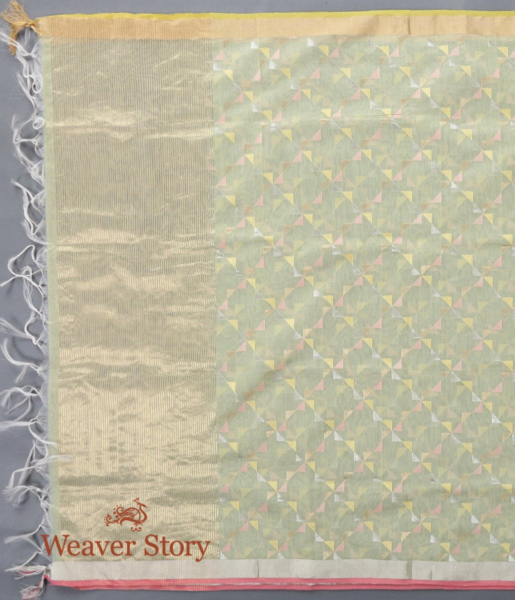 Handloom_Pista_Green_Cotton_Silk_Chanderi_Dupatta_WeaverStory_02