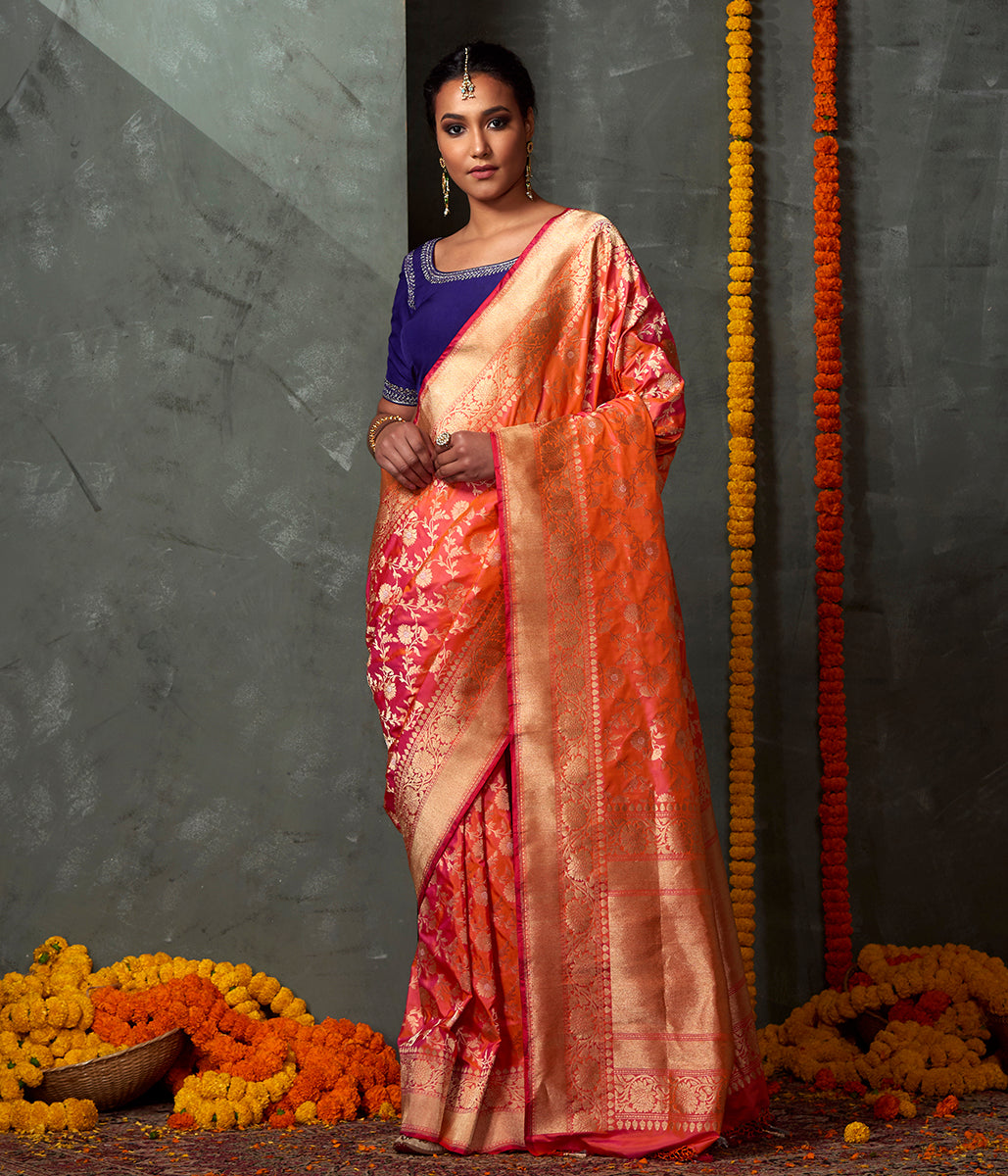 Handloom_Orange_Dual_Tone_Intricate_Weave_Banarasi_Jangla_WeaverStory_02